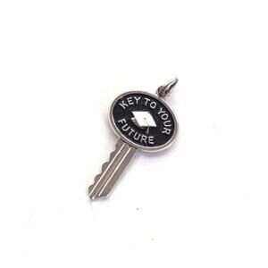 Vintage Estate Signed Sterling Silver Key To Your Future Key Pendant Charm